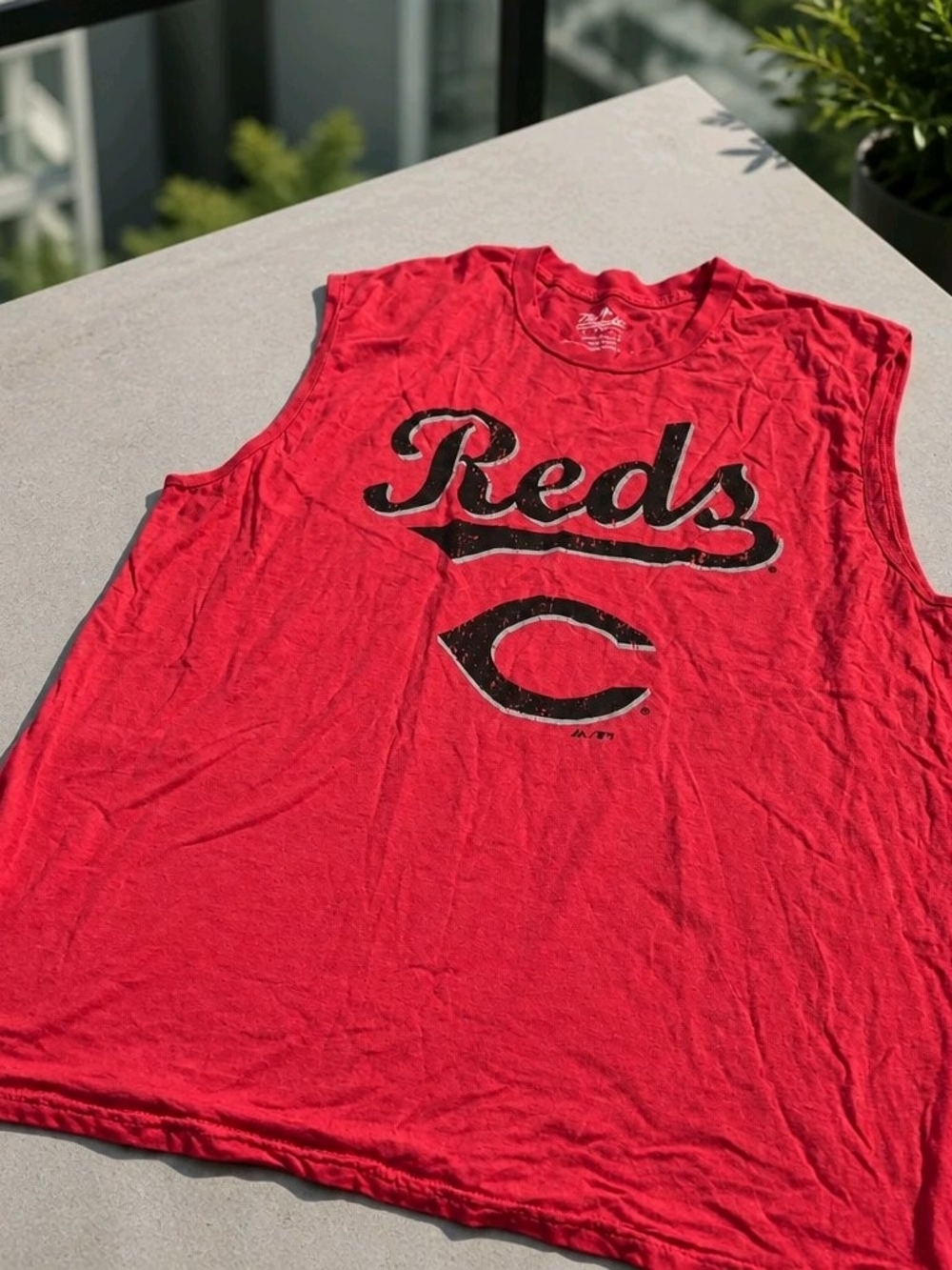 Majestic Reds Red Sleeveless Tank Top with Black Logo
